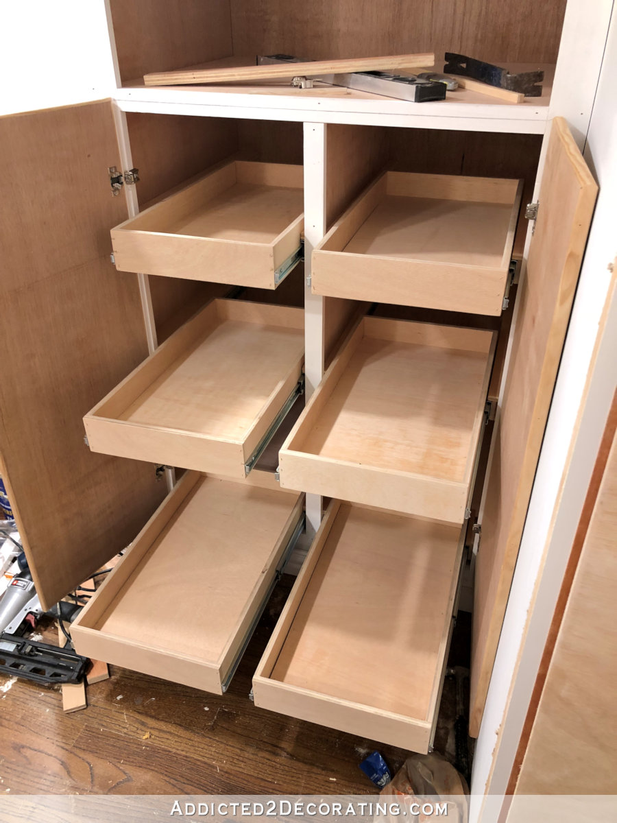 Pantry Cabinet Progress — Drawers, Pull-Out Shelves, and Really Vibrant Tiles