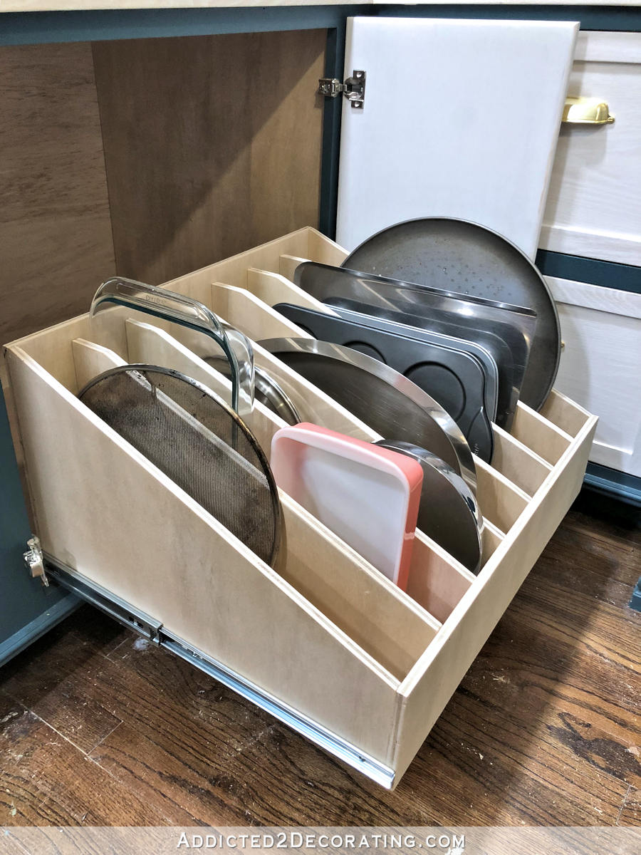 DIY Pull-Out Slotted Drawer For Cookie Sheets, Pizza Pans, Cutting Boards, Etc.