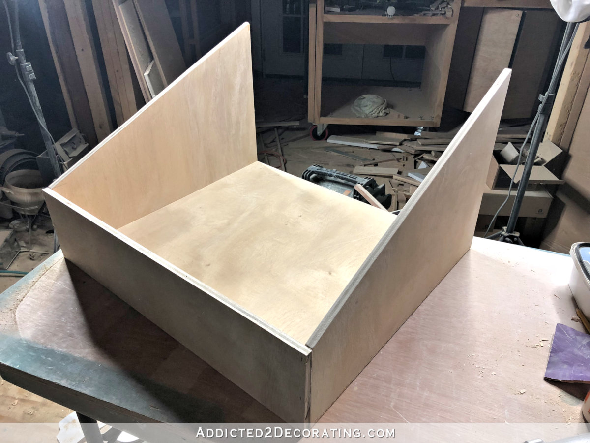 DIY pull-out slotted cookie sheet storage drawer - step 2 - attach front of drawer