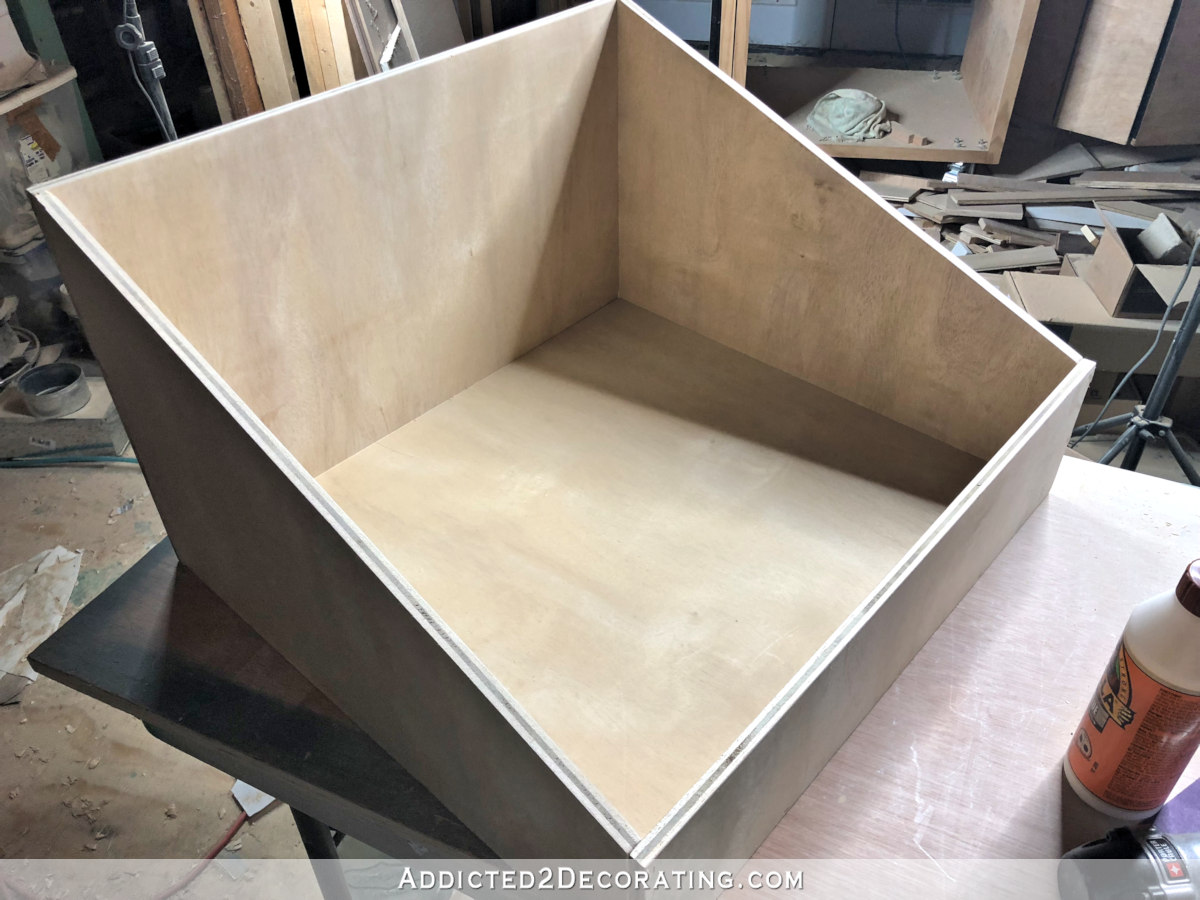 DIY pull-out slotted cookie sheet storage drawer - step 3 - attach back of drawer