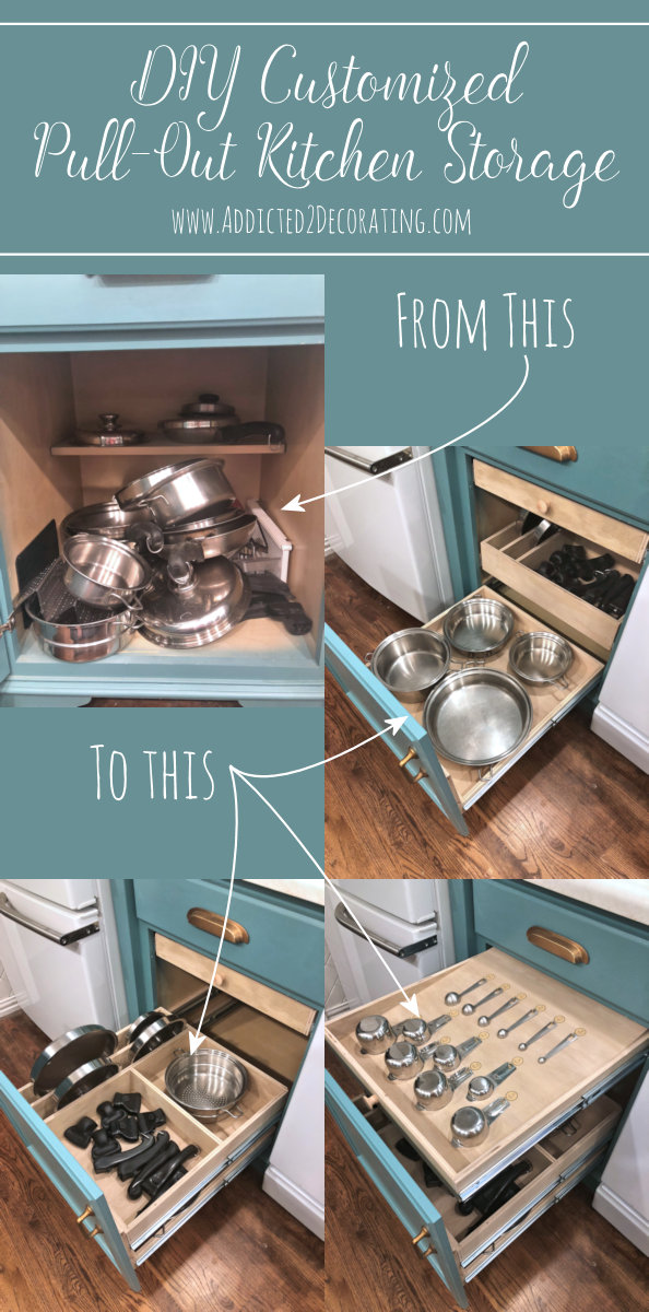 DIY pull-out shelves for pots and pans organization. Easily customize them to fit your specific cookware.