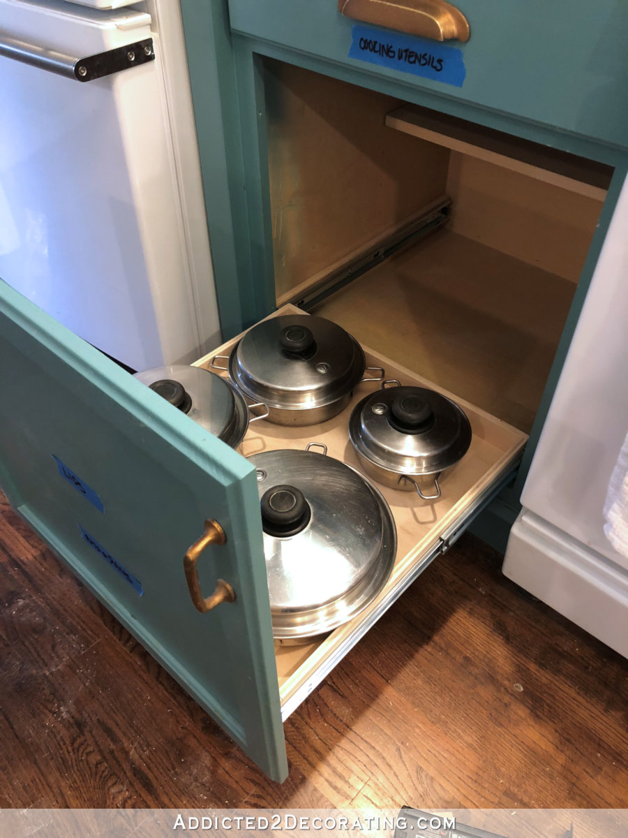 DIY pull out shelf organization for pans