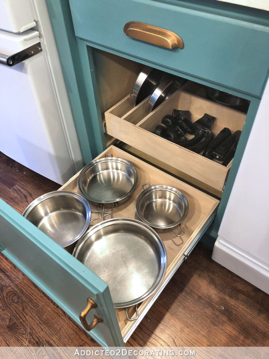 DIY pull out shelf organization for pot and pan lids