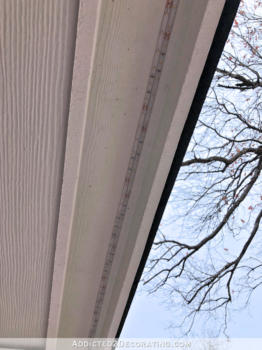 installing LED tape lights around front porch roof - two rows of tape lights placed right together
