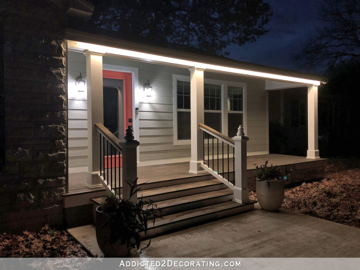 LED tape lights outdoors - installed around the front porch roof 