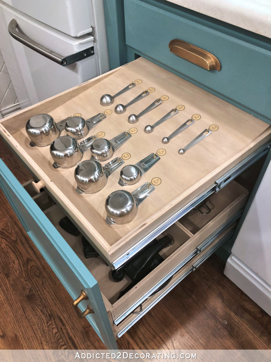 how to build organized and customized pul-out shelf for cookware - top shelf for measuring cups and spoons