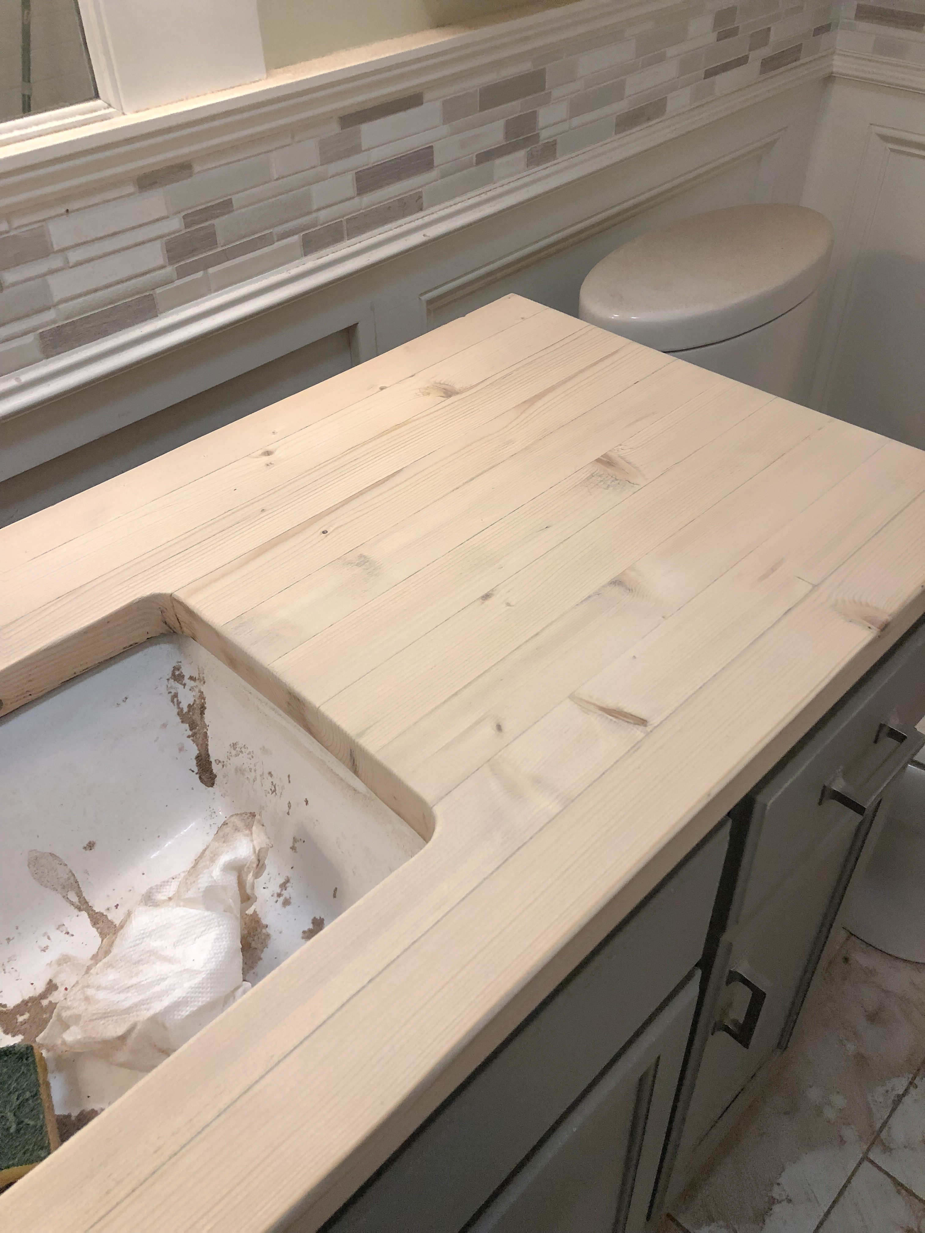 Refinishing a pine wood countertop - wood bleached to remove orange and yellow undertones