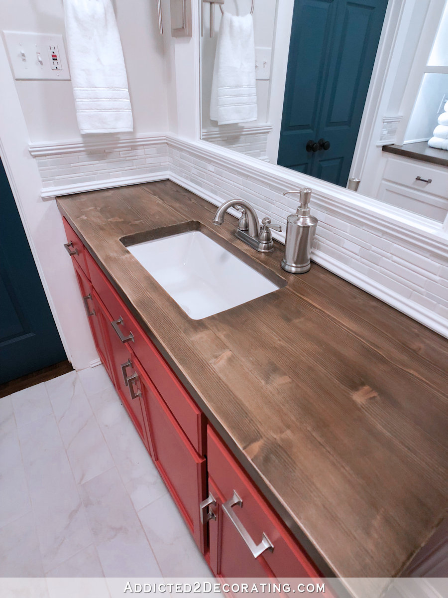 DIY solid wood countertop with undermount sink, made from pine 2x3 boards