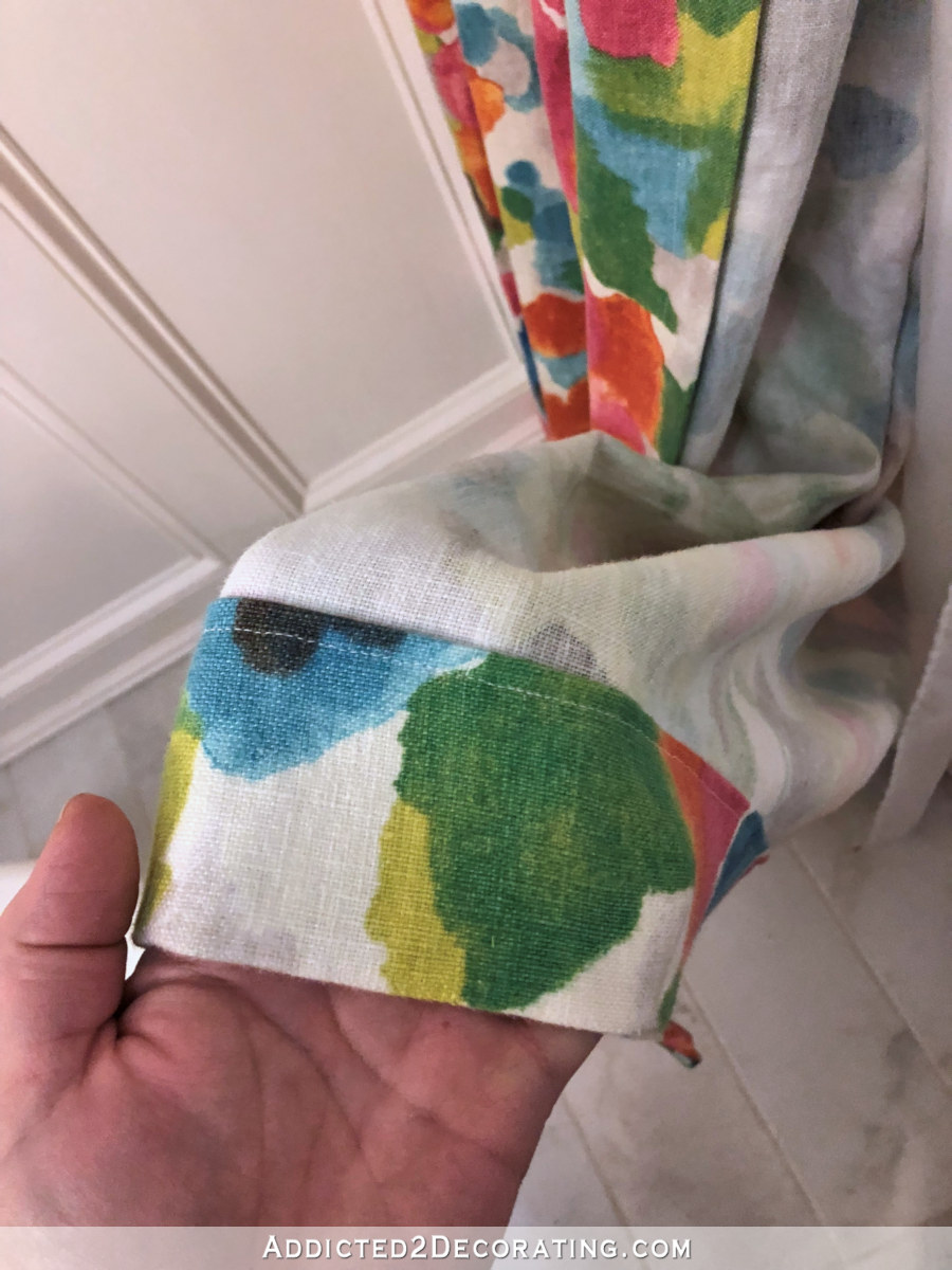 DIY shower curtain - step 2 - sew in the bottom hem