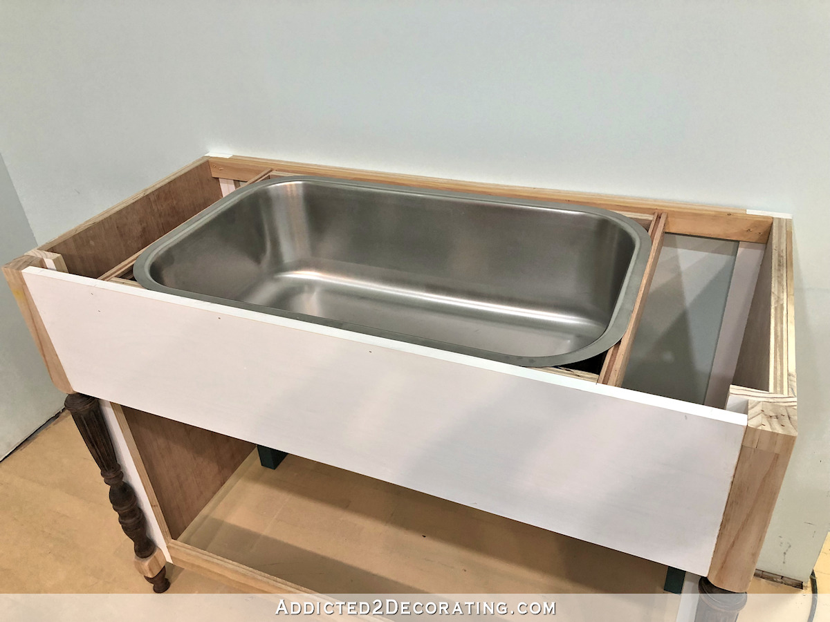 DIY bathroom vanity to fit a kitchen sink - 24