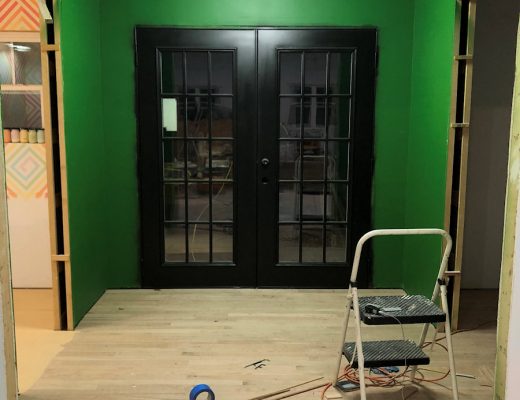 back entry with hardwood flooring installed
