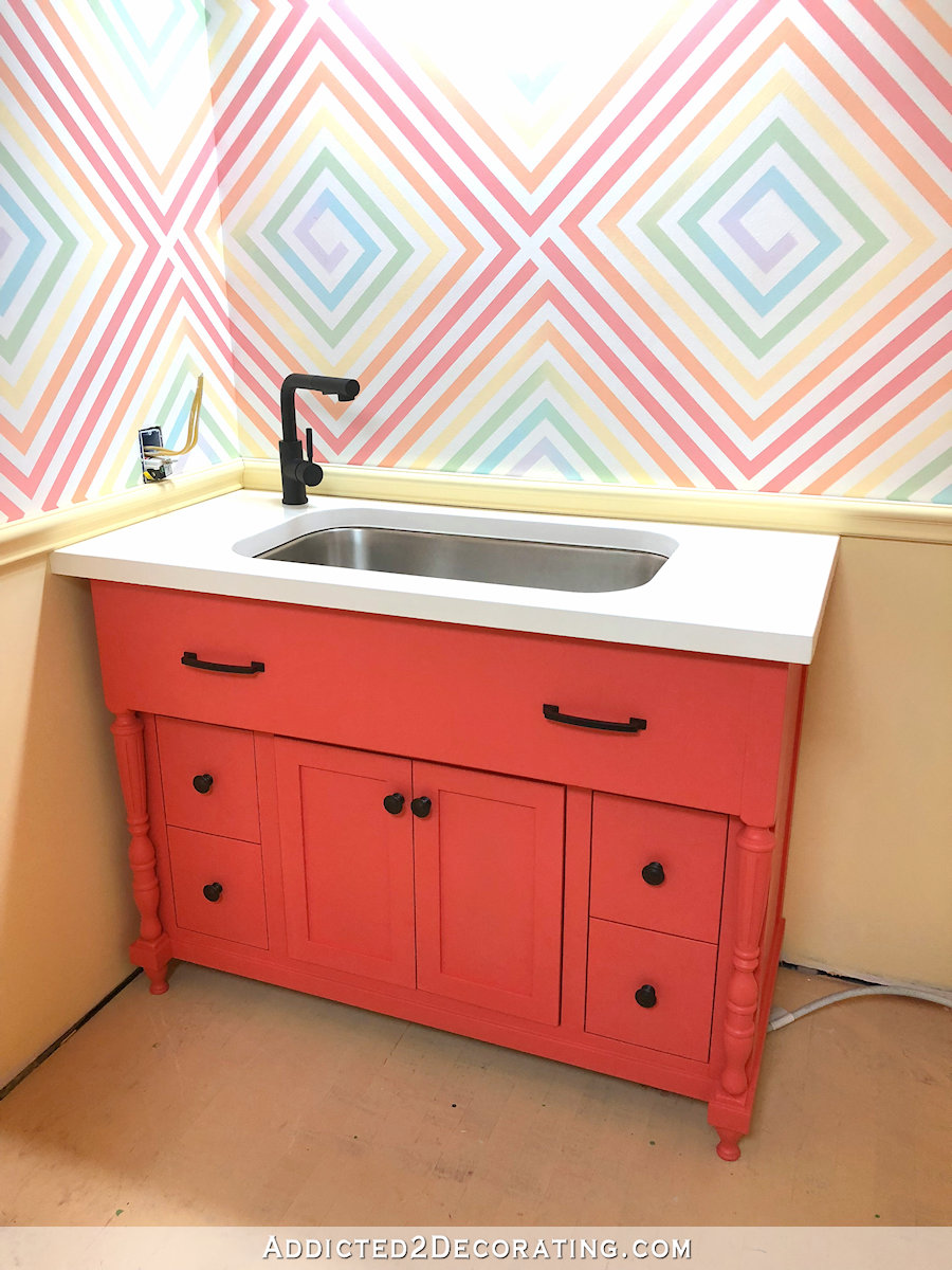 DIY bathroom vanity to fit a kitchen sink - 49