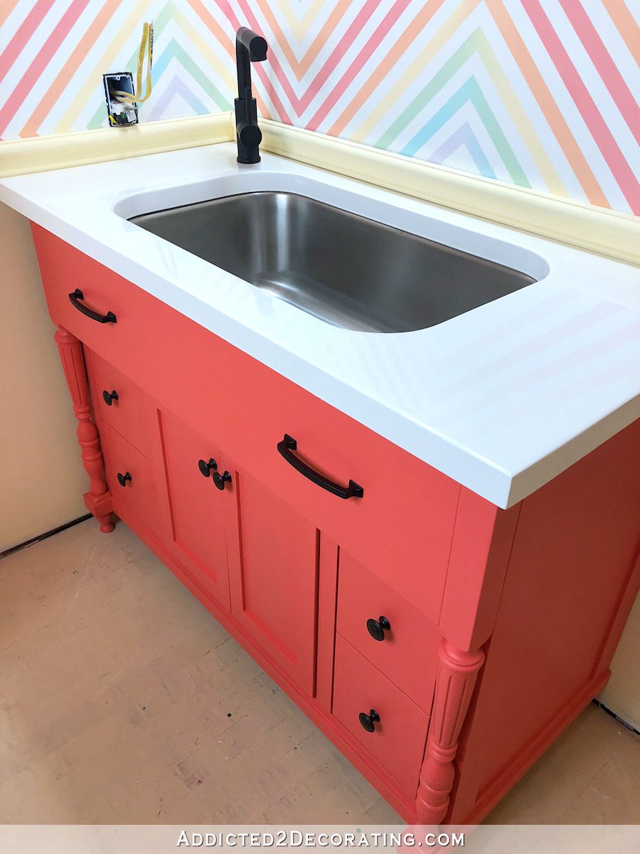 DIY bathroom vanity to fit a kitchen sink - 52