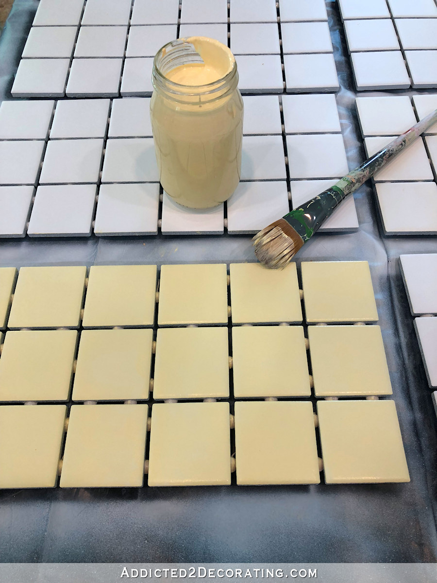 DIY custom color wall tiles - step 2 - paint the tiles using latex paint