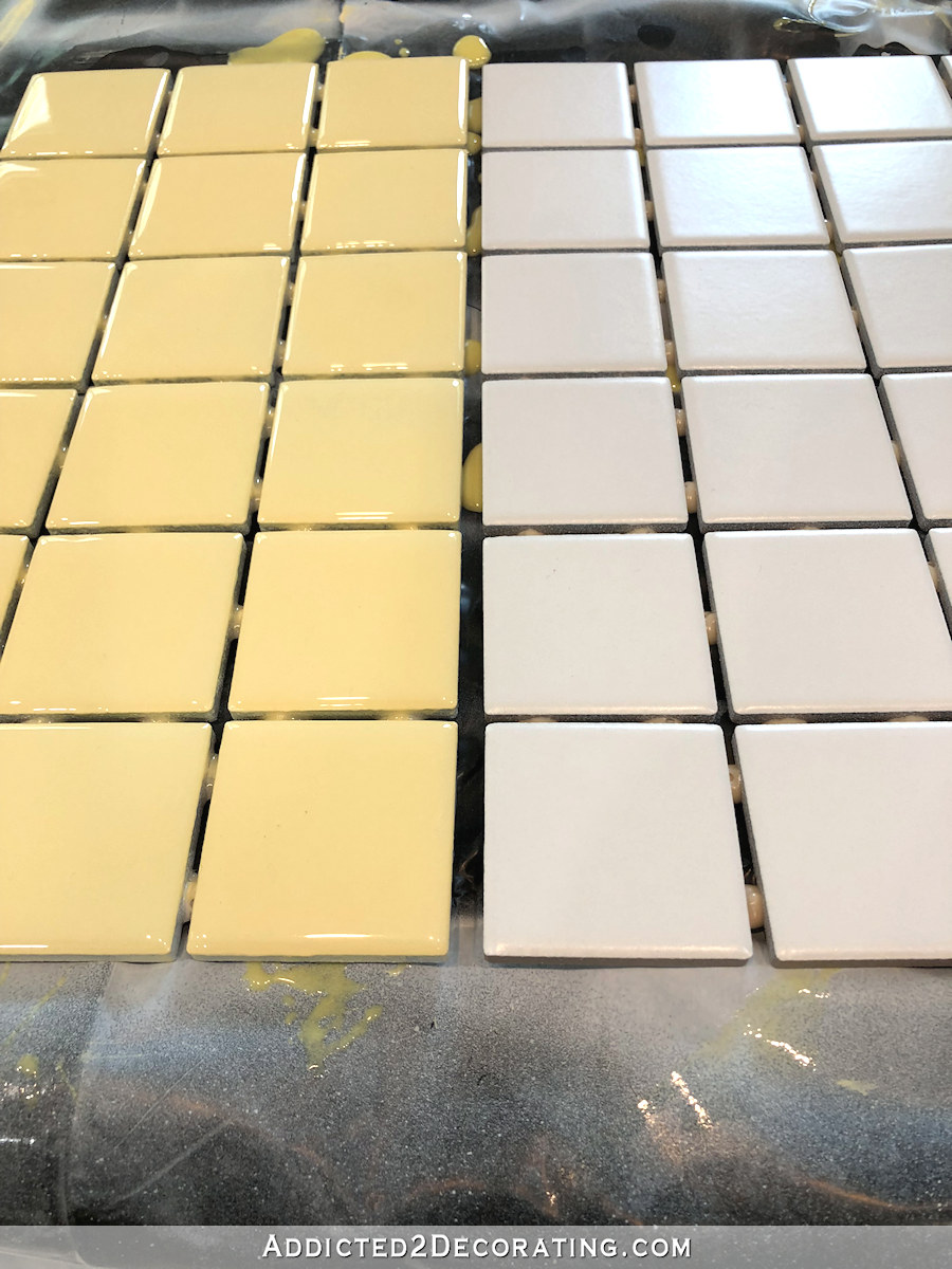 How to make custom color wall tiles - before and after - from white to butter yellow