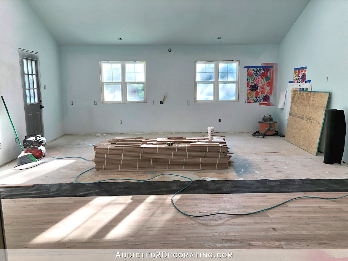 hardwood flooring installation progress - 1