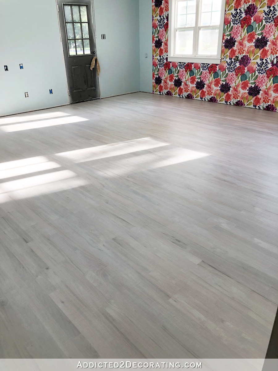 finished whitewashed red oak hardwood floors