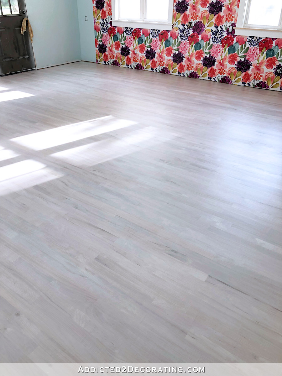 finished whitewashed red oak hardwood floors