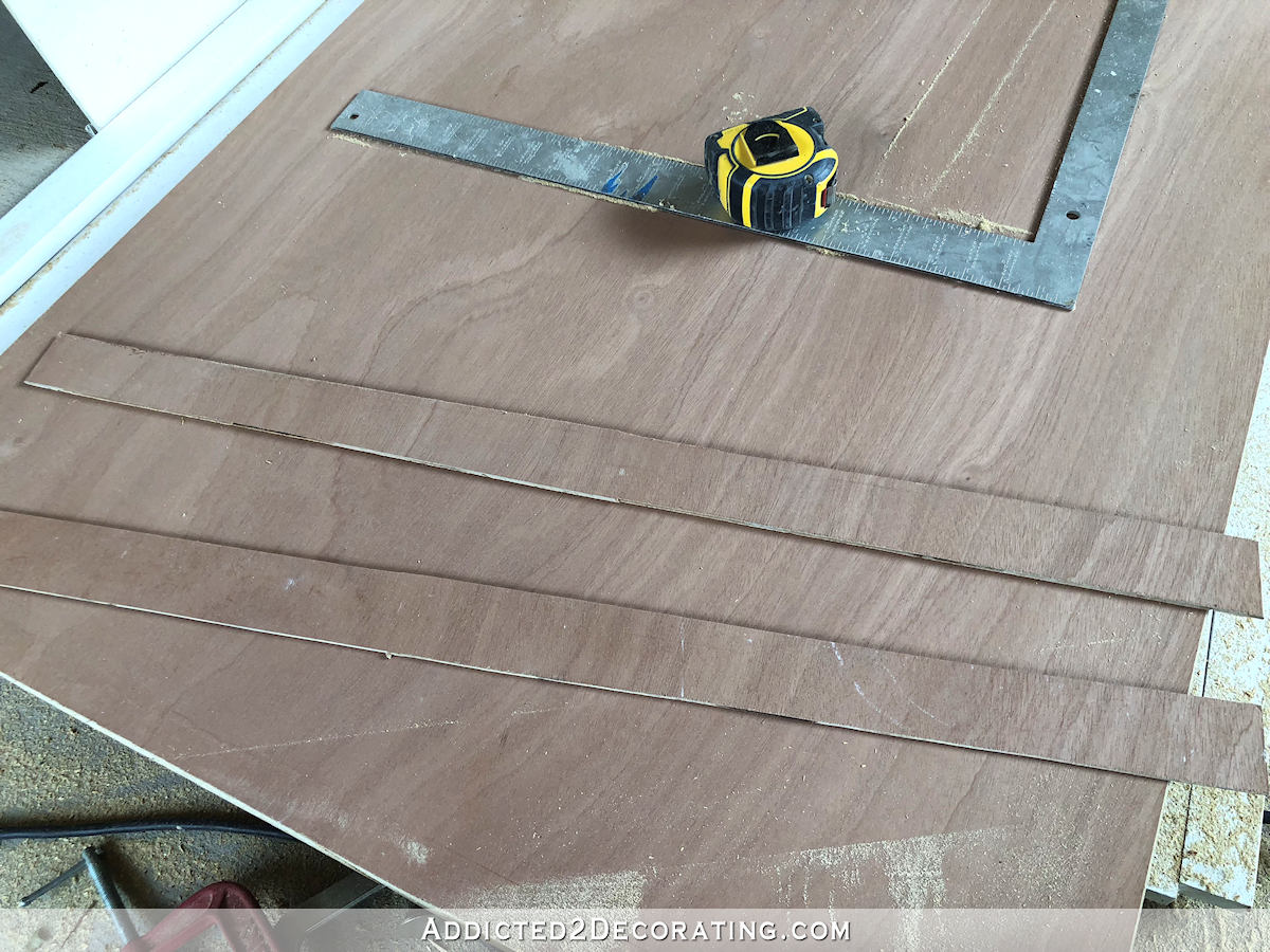Use veneer cut from scrap to cover ends of the solid core door to be used as a desktop