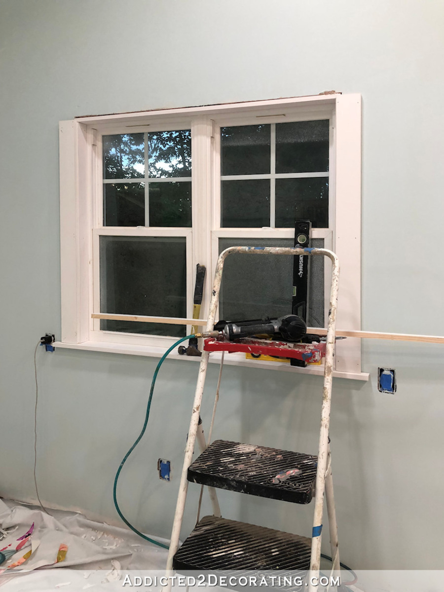 Cut and install side casings on window using 1" x 4" lumber