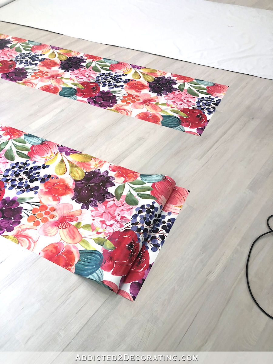 tips for installing Spoonflower wallpaper - unroll the paper and let it sit for 15 minutes
