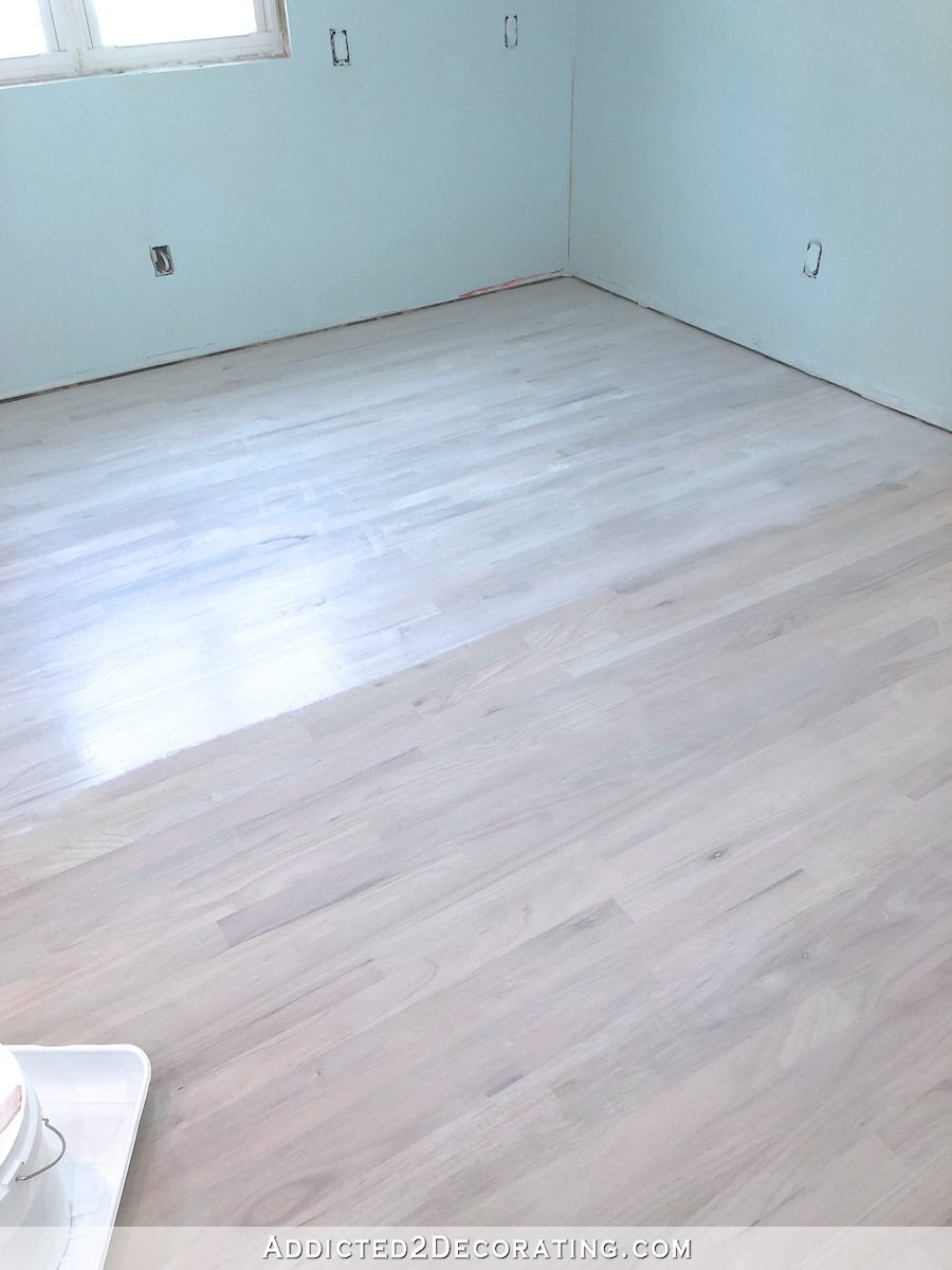 white tinted polyurethane over white stained red oak floor