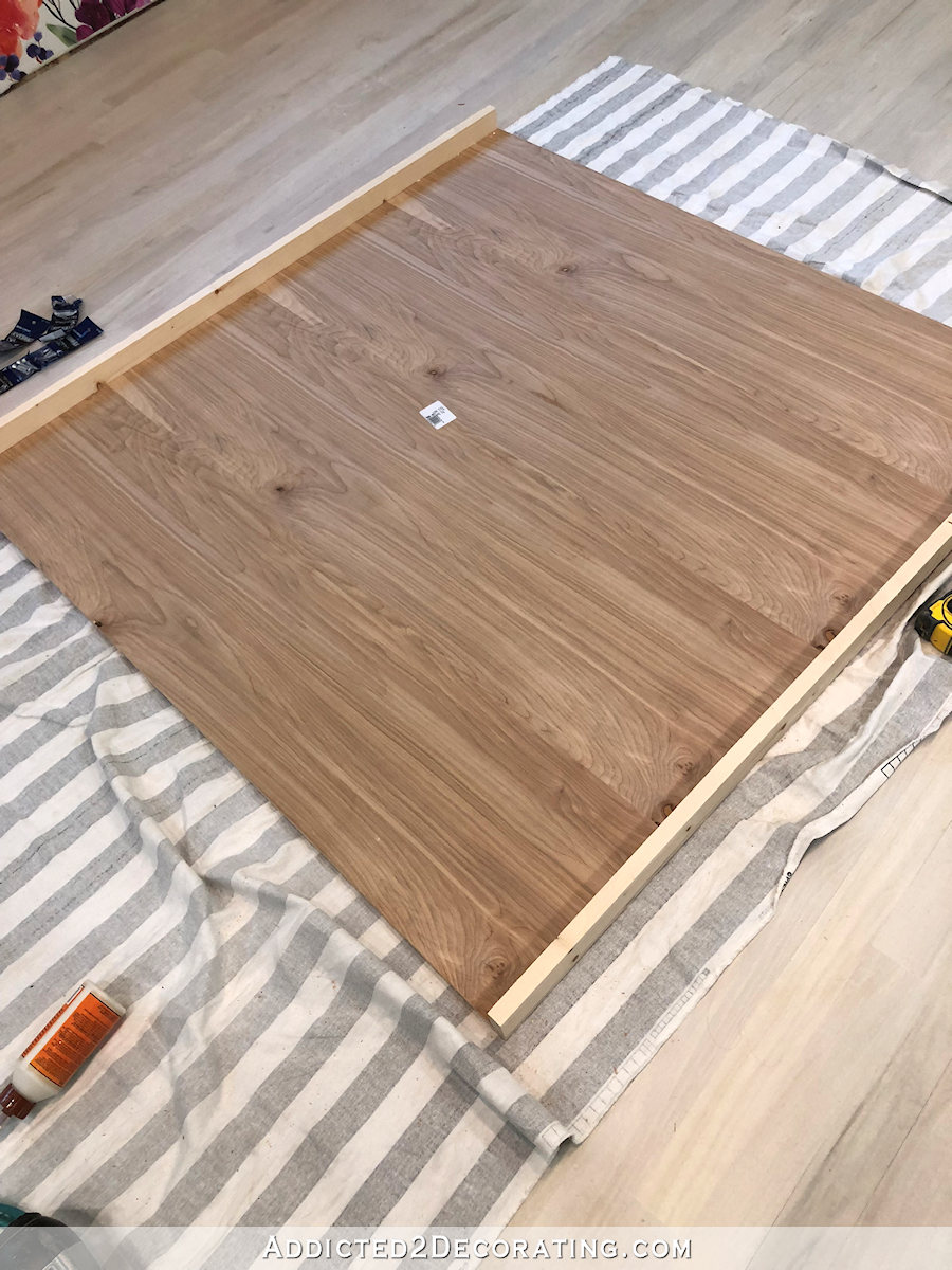 how to build a big craft table - 5 - add bracing to bottom of shelf