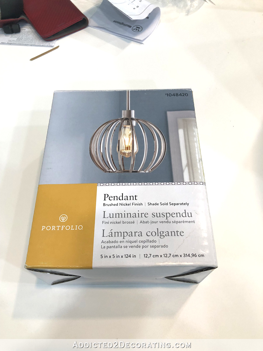pendant light kit from Lowe's to turn lamp shade into a pendant light