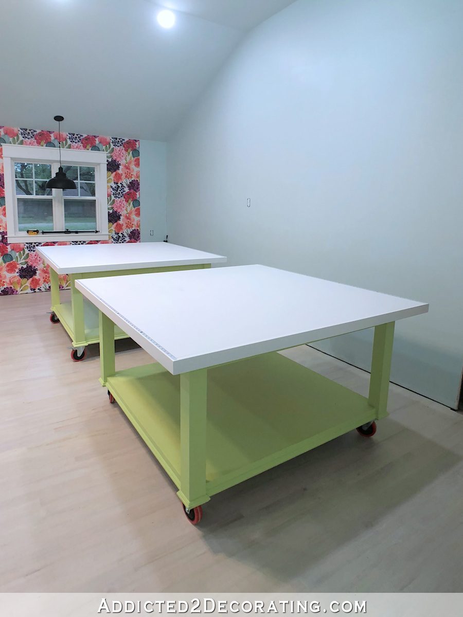 large DIY workroom craft table -- two tables that can be clamped together to form one large table - 10