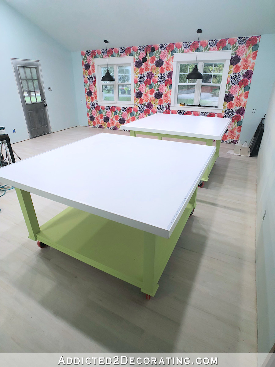 large DIY workroom craft table -- two tables that can be clamped together to form one huge table - 11