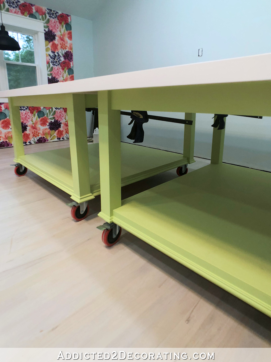 large DIY workroom craft table -- two tables that can be clamped together to form one huge table - 5