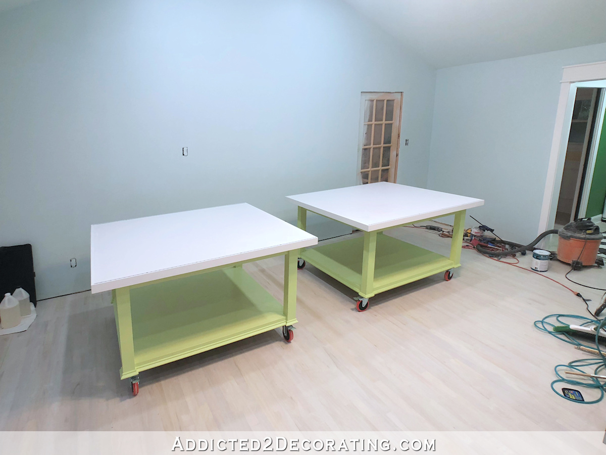 large DIY workroom craft table -- two tables that can be clamped together to form one huge table - 8