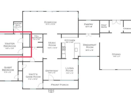 house floor plan - master bedroom into master bathroom