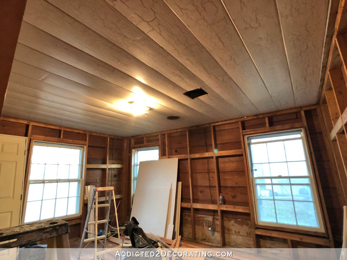 home gym progress - wood remaining on ceiling