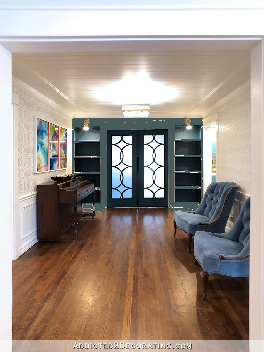 mock up with all dark teal wall in music room