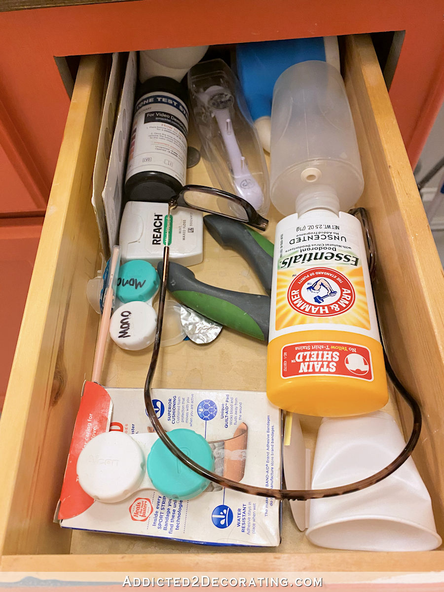 bathroom vanity organization - top right drawer before