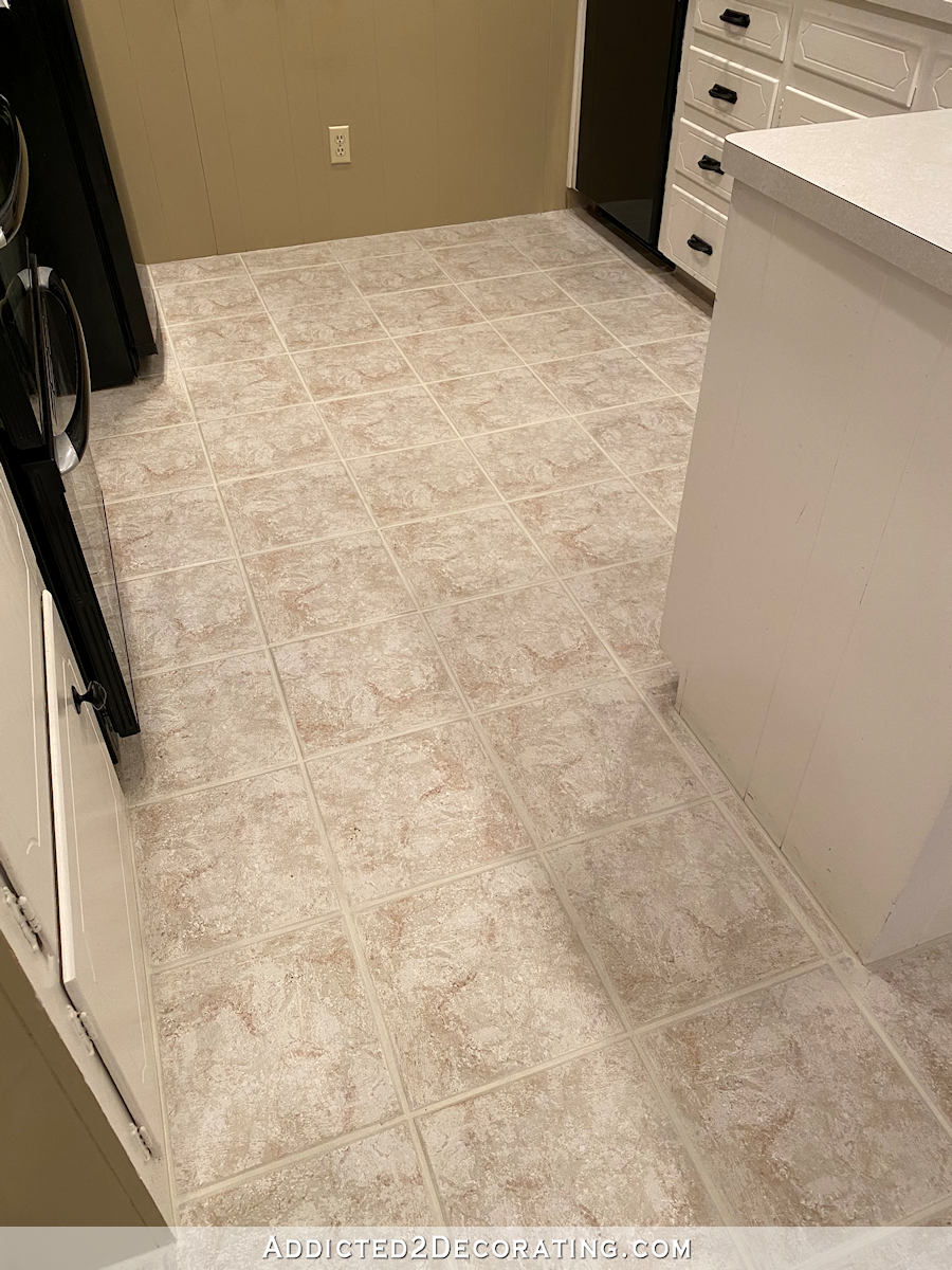 mom's kitchen floor - tile grout after using Grout Renew