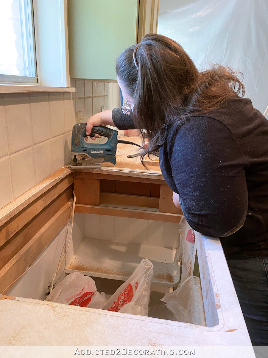 diy countertop - installing new laiminate over old - cut out sink before installing new laminate