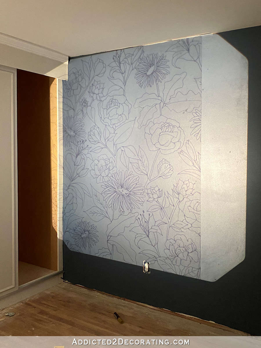 floral line drawing wall mural - 1 - project image onto wall using an overhead projector