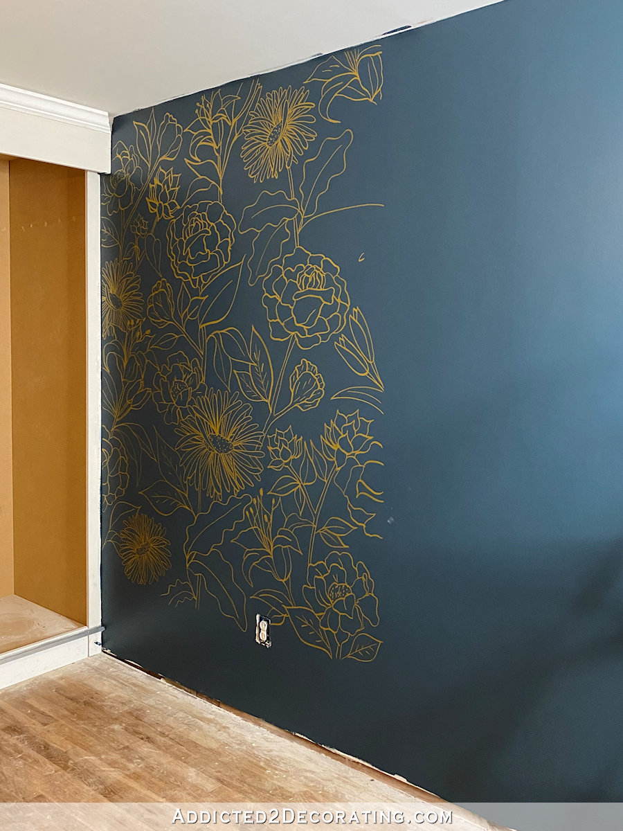 floral line drawing wall mural - 2 - trace image onto wall using a gold acrylic paint pen