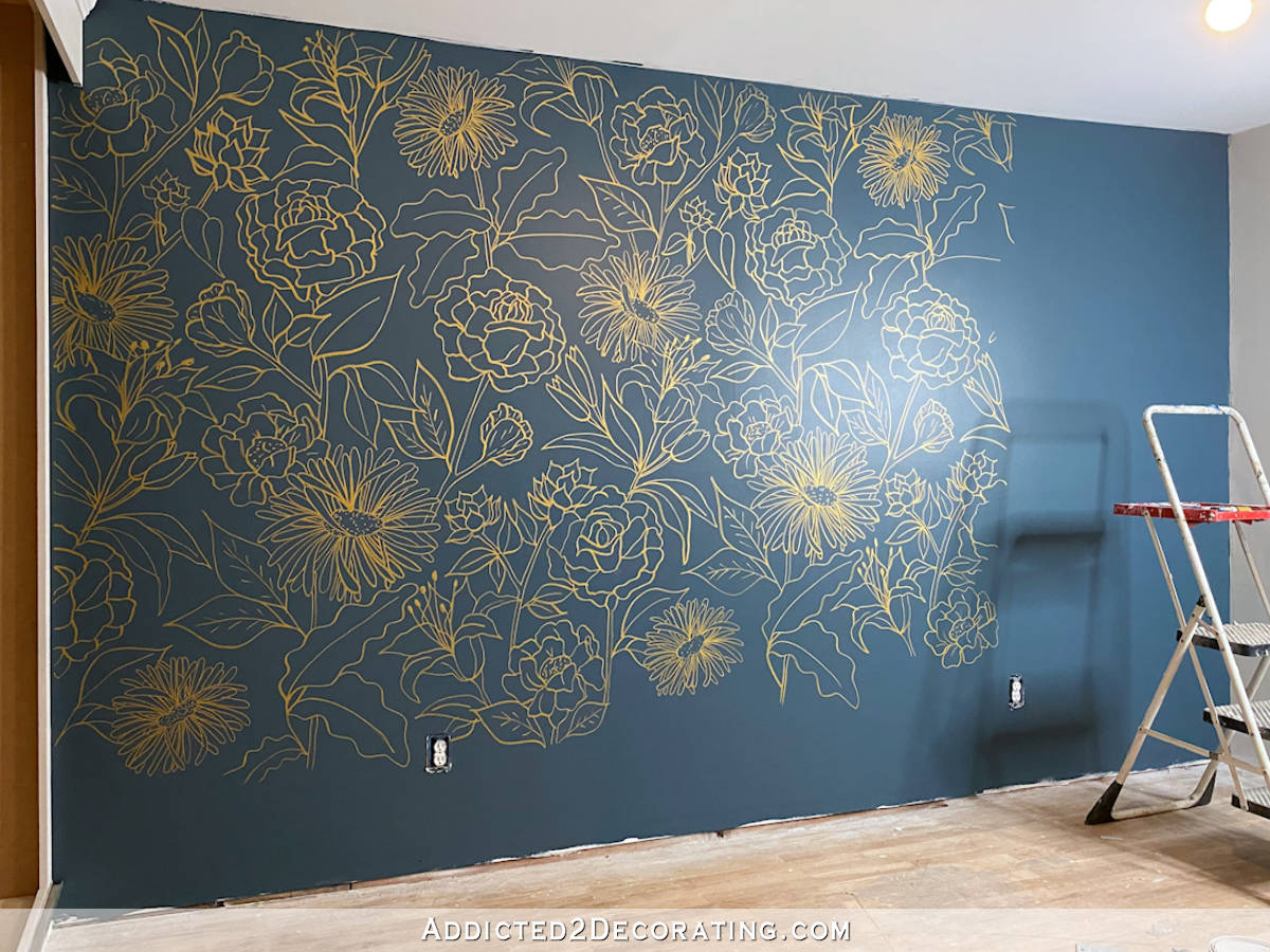 floral line drawing wall mural - 3 - continue tracing imagine onto wall
