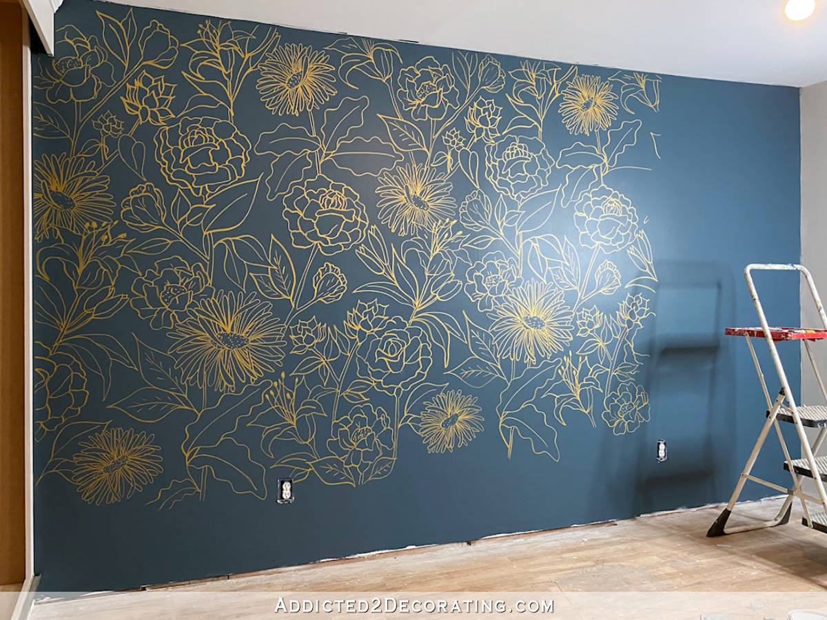 DIY Hand Drawn Floral Line Drawing Wall Mural (Part 1 Progress