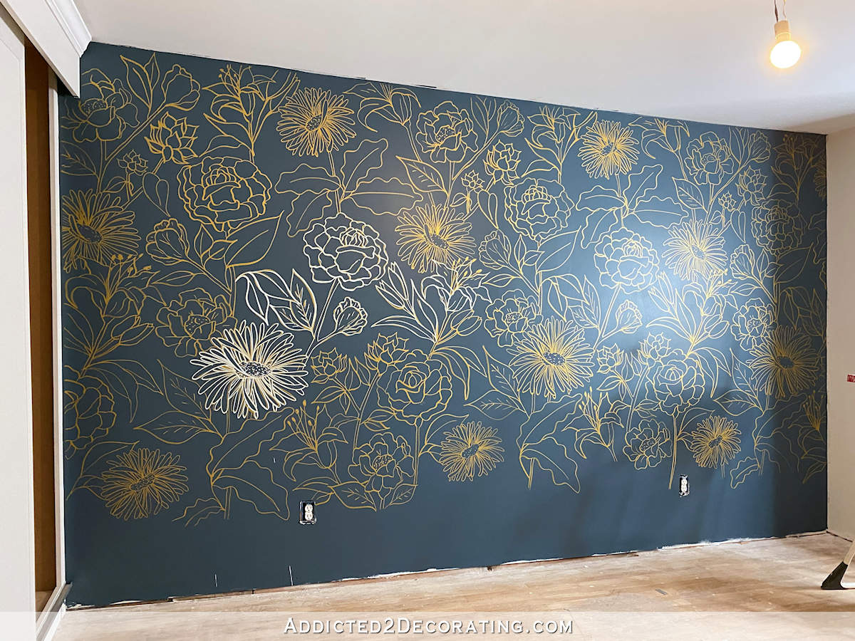 floral line drawing wall mural - 4 - trace over the gold with a white acrylic paint pen