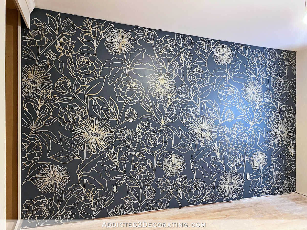 floral line drawing wall mural - finished 1