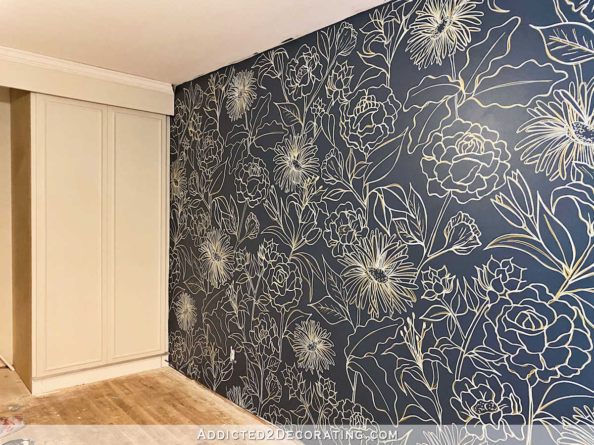 floral line drawing wall mural - finished 3