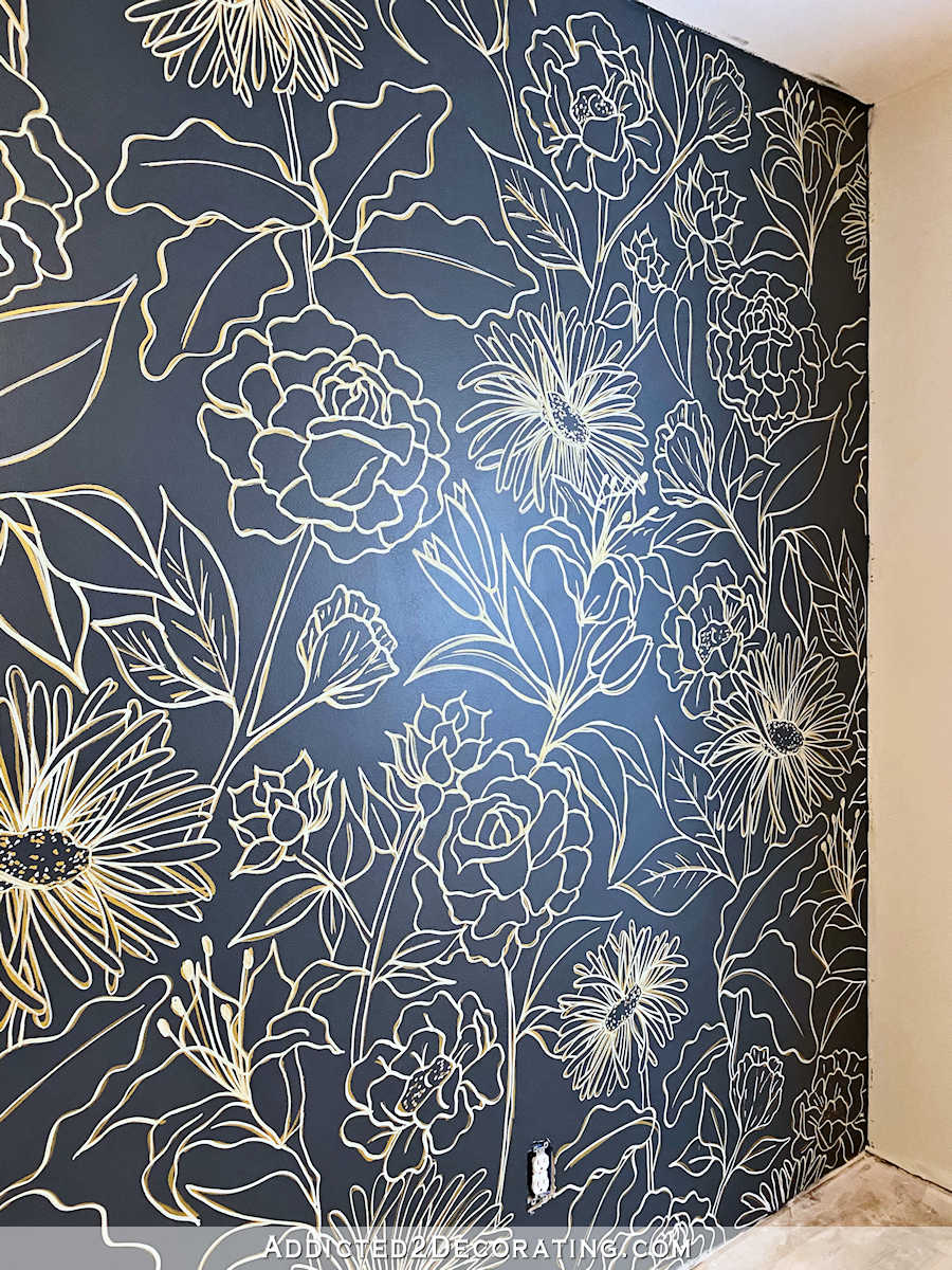 floral line drawing wall mural - finished 5