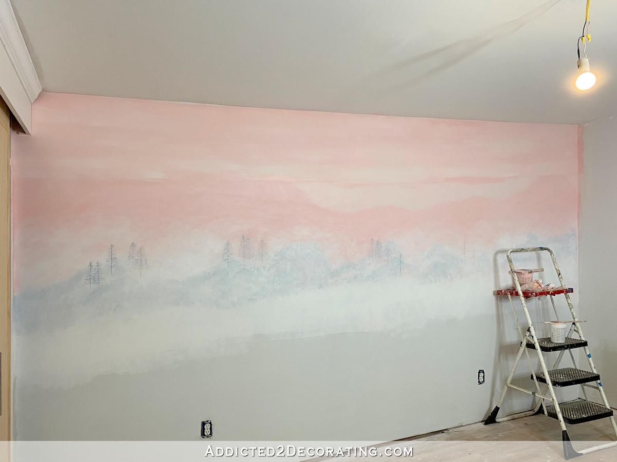 mural 2 - pink and white sky while wet