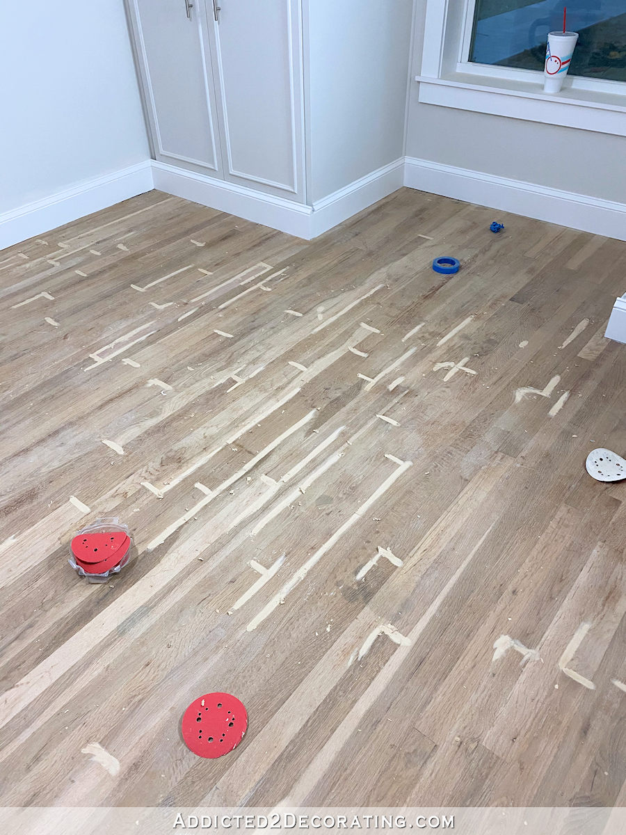 DIY painted hardwood floor - offset stripe design - 1