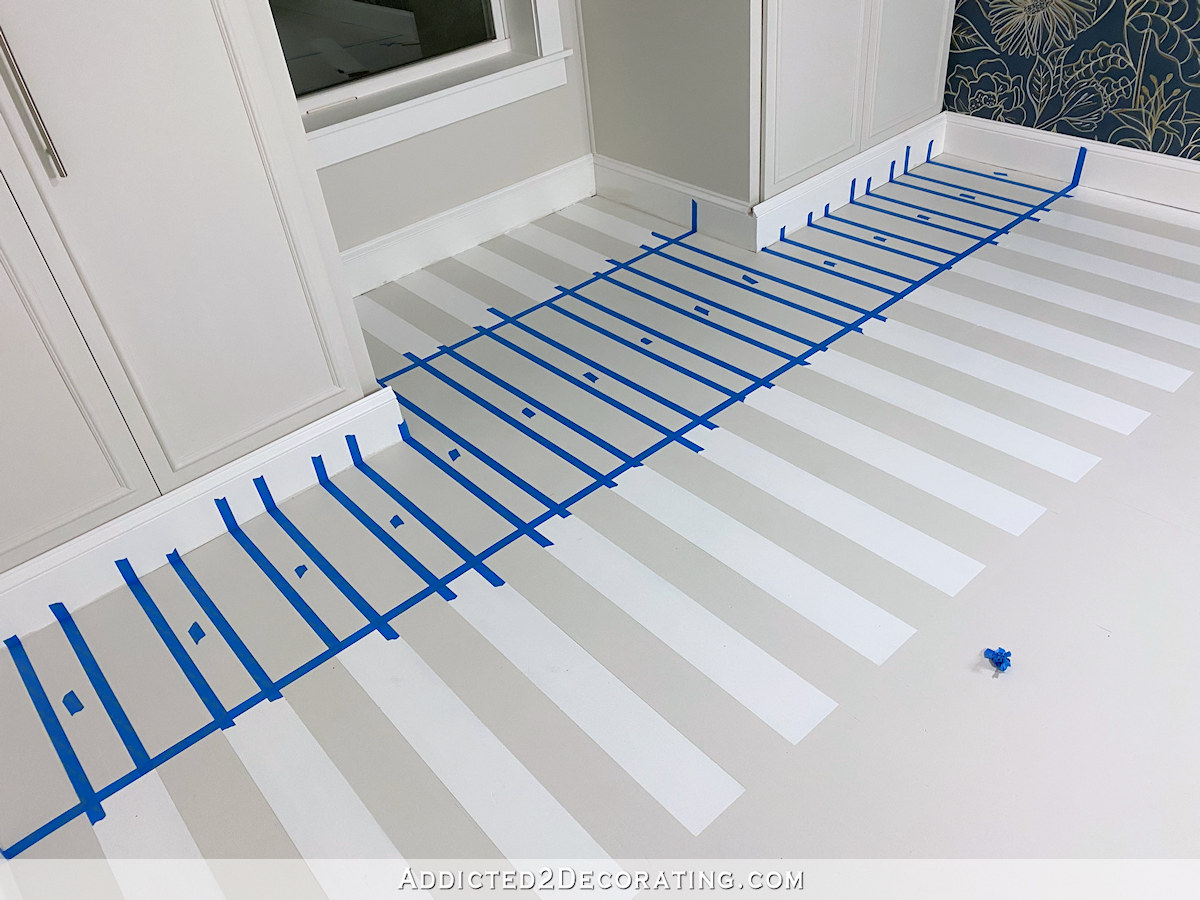 DIY painted hardwood floor - offset stripe design - 14