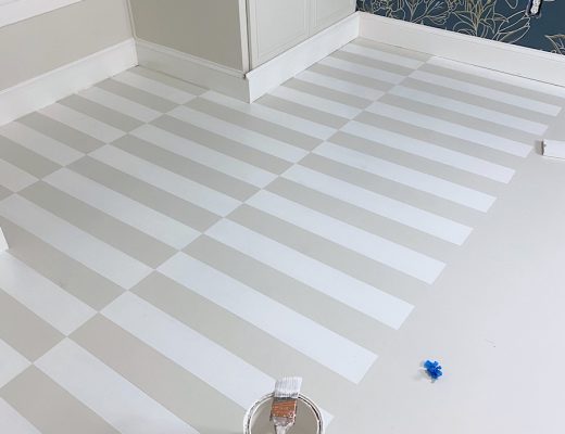 DIY painted hardwood floor - offset stripe design - 16